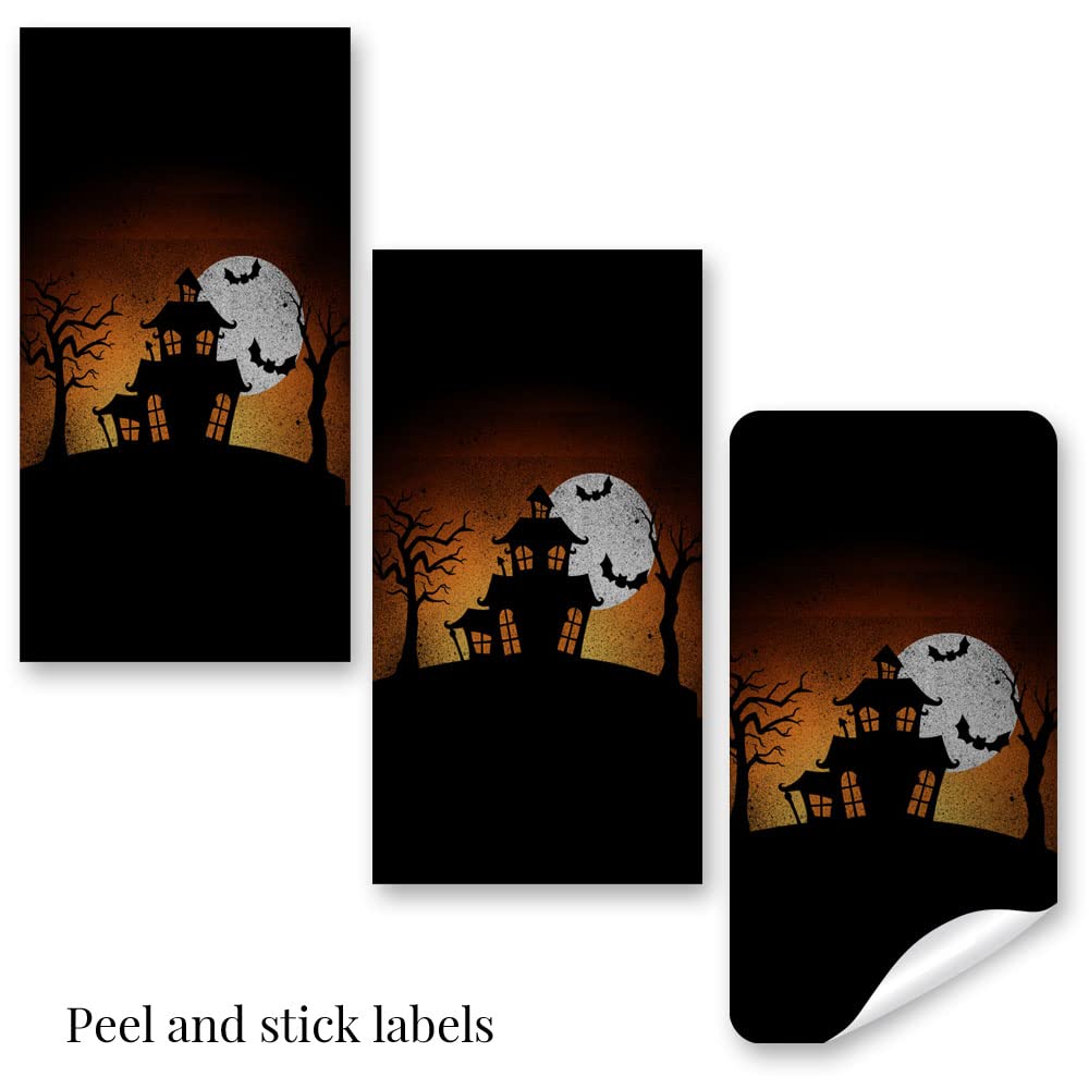 Amanda Creation Spooky Halloween Haunted House Mini Chocolate Candy Bar Sticker Wrappers, 45 1.4" x 2.6" Wrap Around Labels, Great for Party Favors