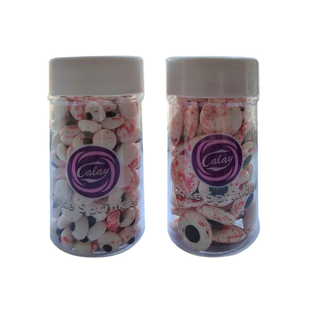2 Bottles Candy Eyeballs Bloody Red Eyes Cake Cupcake Toppers Cookie Decorations,Two Size Mixed, Edible Dessert Sprinkles for Halloween Christmas Cake