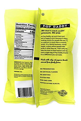 Pop Daddy Butter, 2 Oz Gluten Free Hand Seasoned Gourmet Flavored Popcorn Snacks, 15 Pack