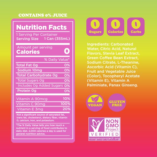 FEEL Variety Pack - Sparkling Zero Sugar Energy Drink - 3 Flavor Assortment, 140mg Plant-Based Caffeine from Green Coffee Beans + L-Theanine - Vitamin