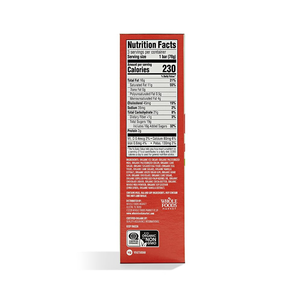 365 by Whole Foods Market, Organic Chocolate Vanilla Ice Cream Bars, 3 fl oz, 3 ct, (Frozen)