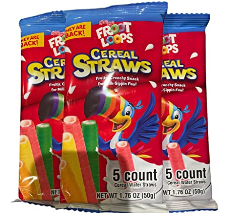 MIZO 2021 Kellogg's Cereal Straws Froot Loops Edible Breakfast Straw Alternatives for Milk, 90's Childhood Nostalgic Treat for Drinking and Eating