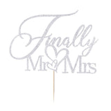 Finally Mr & Mrs Cake Topper,Wedding Anniversary Bridal Shower Party Decorations,Romantic Wedding Party Decorative Cake Toppers (Silvery)