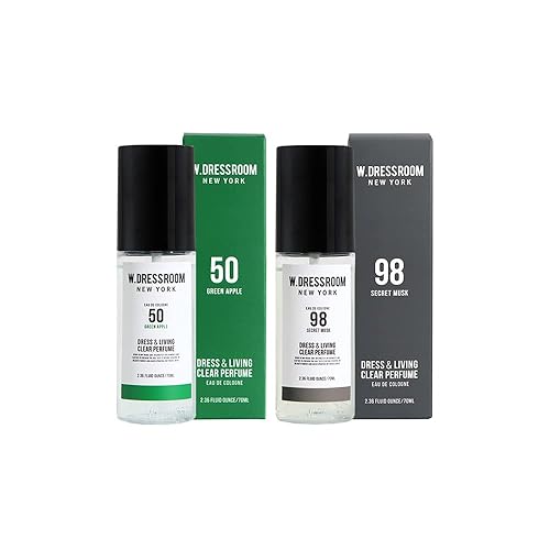 W.Dressroom Dress & Living Clear Perfume Spray Set of 2 - No.50 Green Apple + No.98 Secret Musk | Room & Fabric Spray, Odor Eliminating