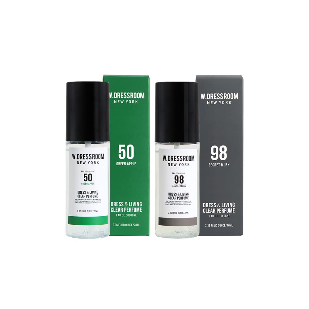 W.Dressroom Dress & Living Clear Perfume Spray Set of 2 - No.50 Green Apple + No.98 Secret Musk | Room & Fabric Spray, Odor Eliminating