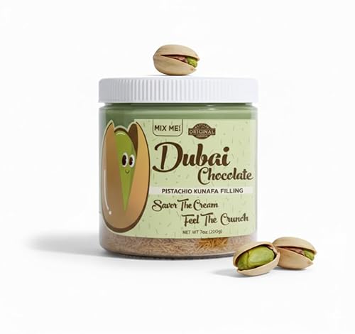 Dubai Chocolate Pistachio Kunafa Filling Spread, Creamy Pistachio Cream with Crunchy Kataifi, Dessert & Chocolate Filling, 7 oz (200g), Original