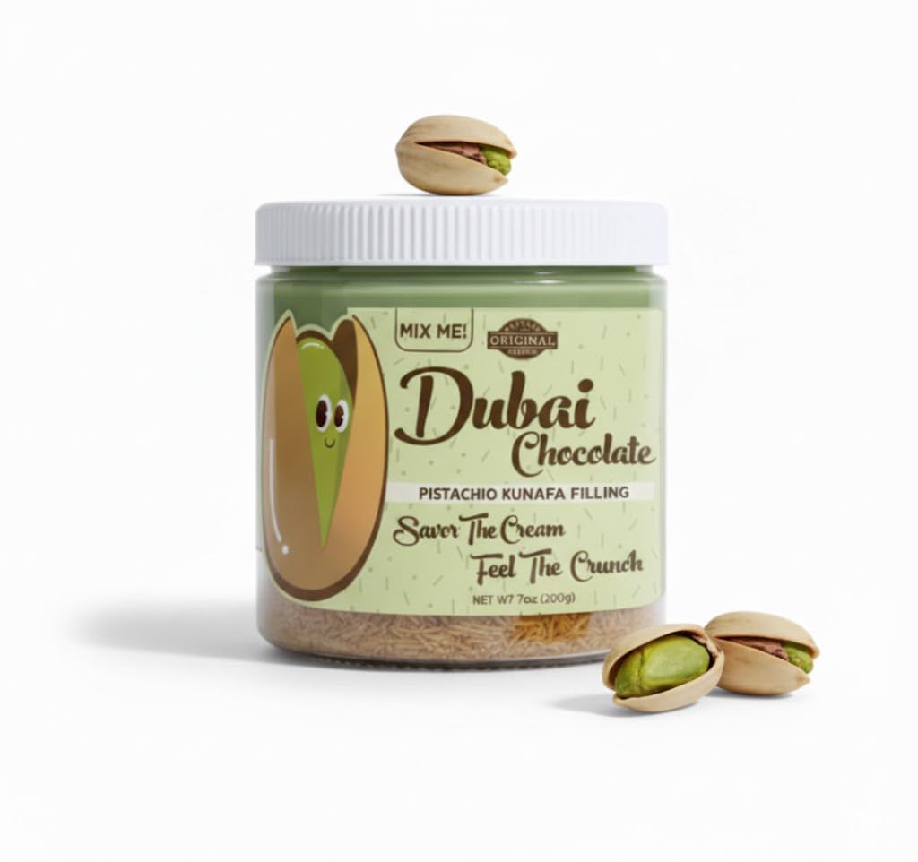 Dubai Chocolate Pistachio Kunafa Filling Spread, Creamy Pistachio Cream with Crunchy Kataifi, Dessert & Chocolate Filling, 7 oz (200g), Original