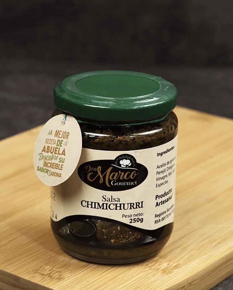 Don Marco Gourmet Chimichurri Sauce, (Special Uruguayan Style Recipe), Great for BBQ Marinade, Grilling, Meat Seasoning and Dipping Sauce - 250 g