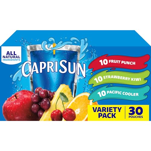 Capri Sun Flavored with Other Natural Flavor Juice Drink Blend, 30 Pouches, for School Lunches and On-the-Go Hydration, Fruit Punch, Strawberry Kiwi