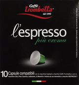 Trombetta 10 Capsules “Piu Crema“ Dark Roast Instant Espresso Coffee - Compatible Nespresso Espresso Coffee Pods