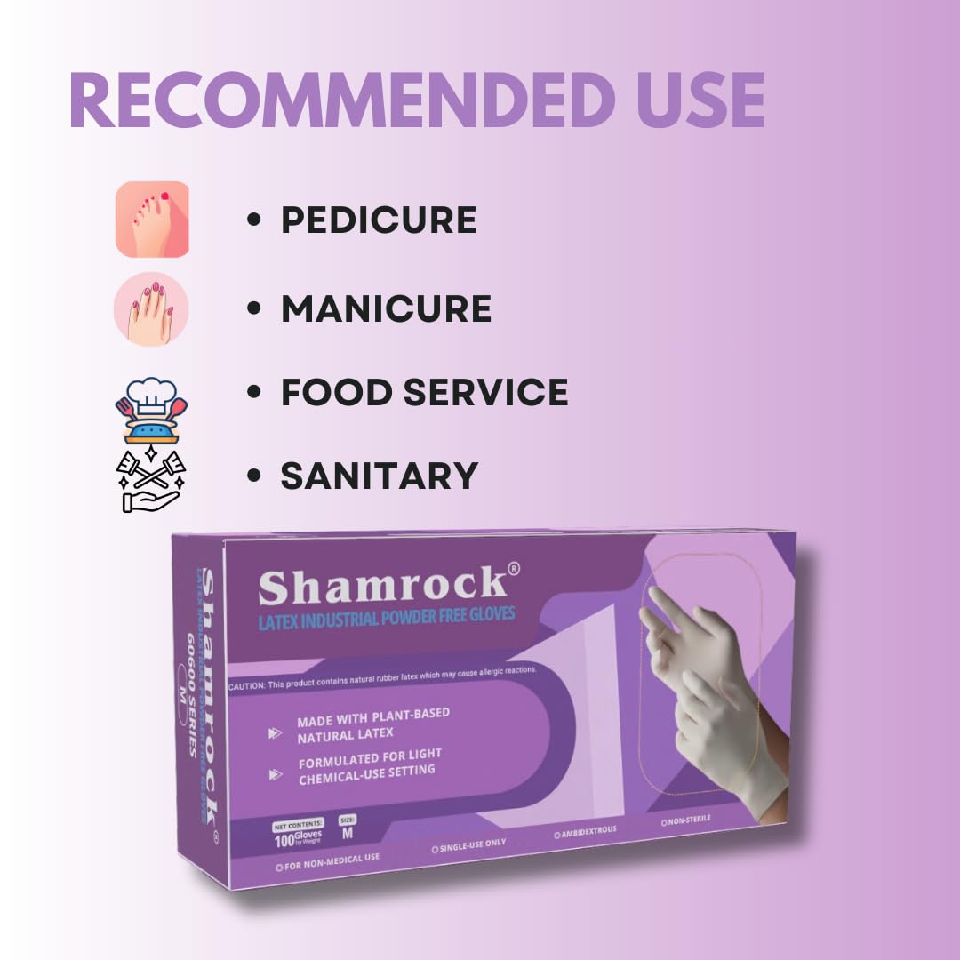 Shamrock Shamock 60603 Series Latex Non-Medical Powder Free Gloves, Large, Manicure, Pedicure, Food Handling, Cleaning (Pack of 100)