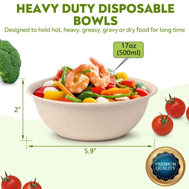 Enviro Safe Home 17 oz Paper Bowls (100 Pack) Disposable Bamboo Bowls - Heavy Duty, Microwavable Oven Safe - Perfect for Salads, Ice Cream, Hot Soups