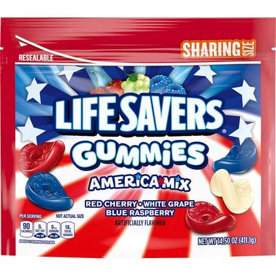 LIFESAVERS GUMMIES AMERICA MIX SHARING SIZE ( 2 PACK ( RED CHERRY WHITE GRAPE BLUE RASPBERRY FLAVORS )