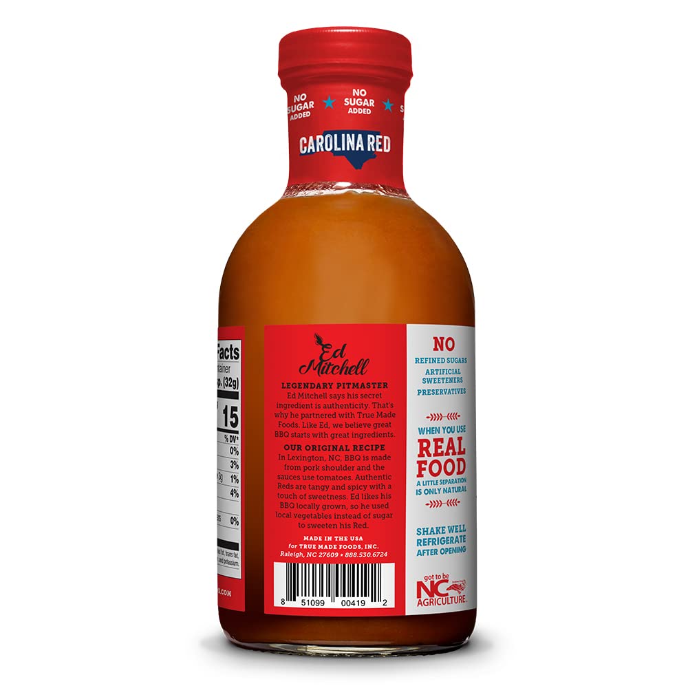 True Made Foods Carolina Red BBQ Sauce, Authentic Pitmaster Barbecue Recipe, No Sugar, Keto, Whole30, Paleo, Vegan, Gluten Free (18oz, 3 Pack)