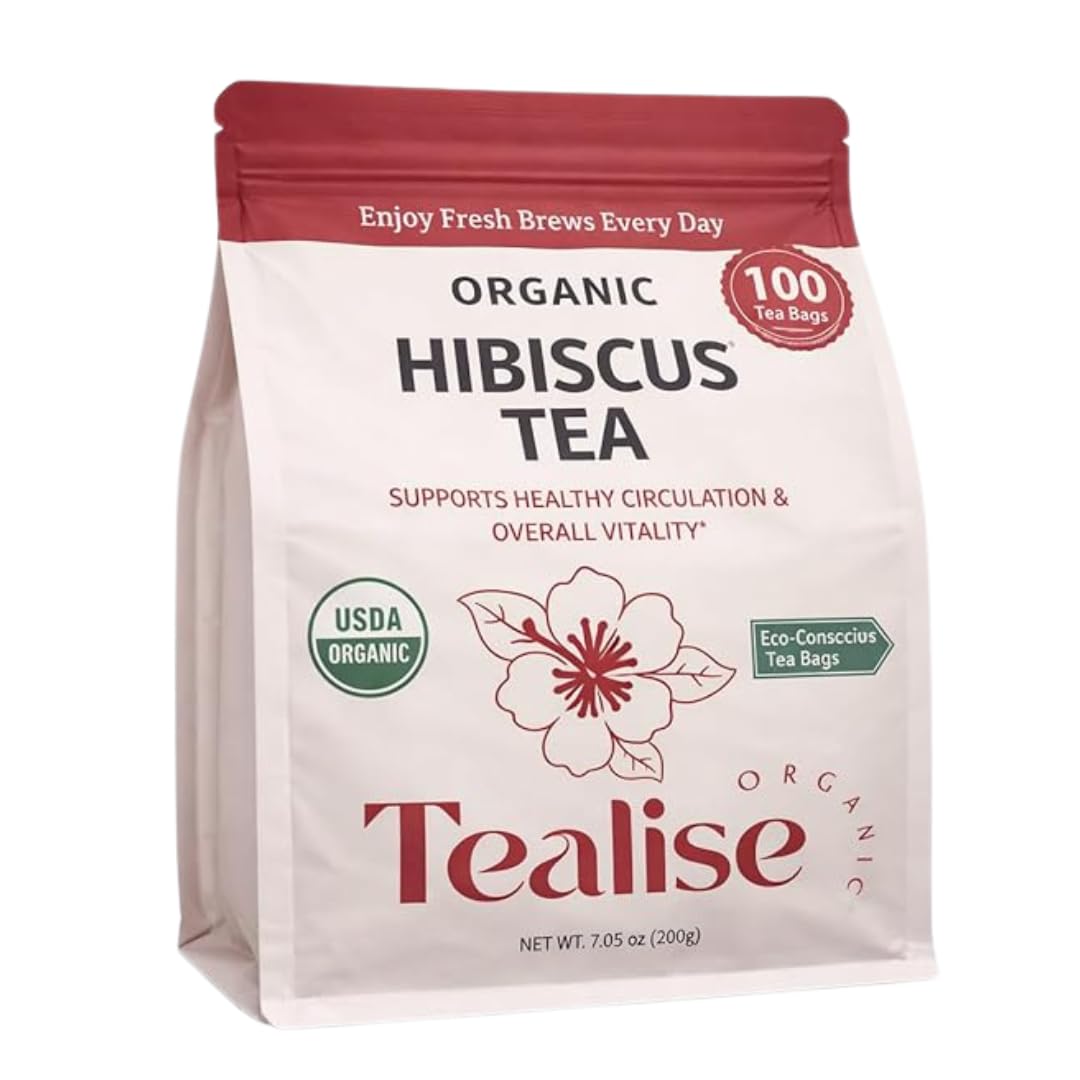 Organic Hibiscus Tea Bags - 100 Plant-Based Tea Bags - Hibiscus Flower Herbal Tea - Caffeine Free Herbal Tea - USDA Organic - Tealise