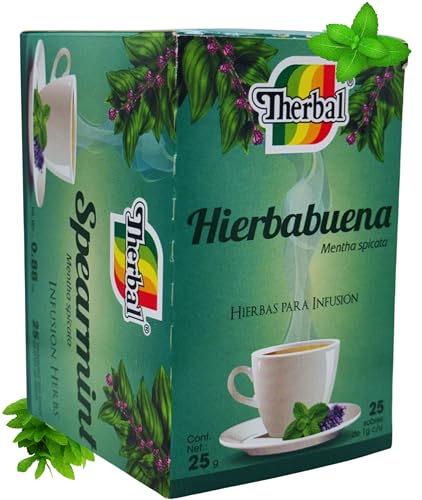 Hierbabuena Té (Spearmint Tea) - 25 Tea Bags - Vegan, 100% Natural - Premium Therbal Brand
