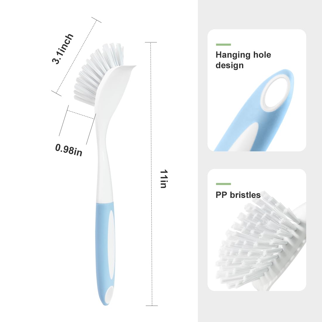 CQT Kitchen Diffusion Type Scrub Brush for Cleaning Dishes Pots Pan Sink and Bathroom with Comfortable Long Handle 4pack (Blue)