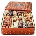 Gourmet Chocolate & Nut Gift Basket - Assorted Individually Wrapped Chocolates, Truffles, Cashews, Peanuts & Salty Nut Mix - Keepsake Gift Tin