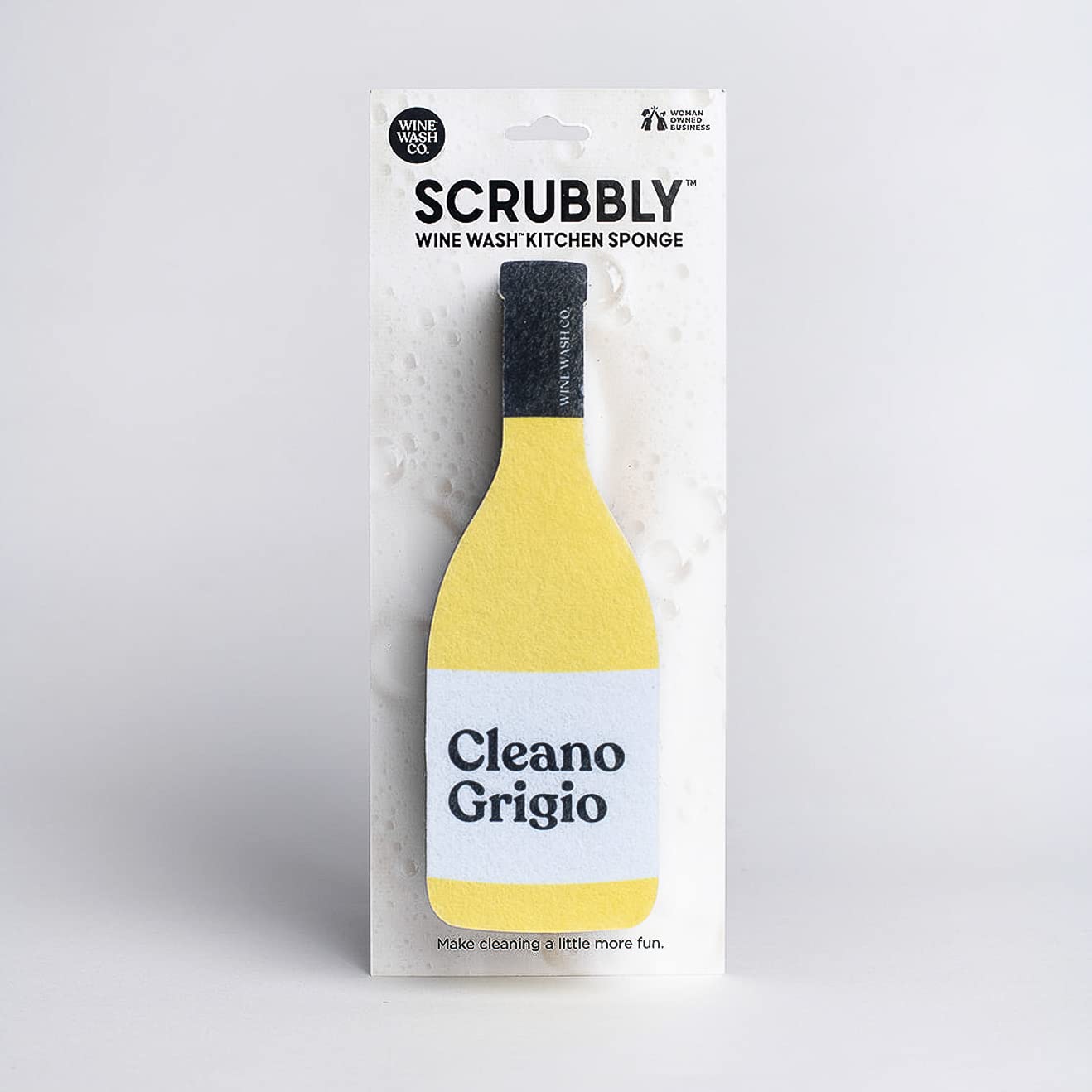 Scrubbly Cleano Grigio Kitchen & Household Cleaning Sponge in Yellow, Gift for The Tidy Wine Lover