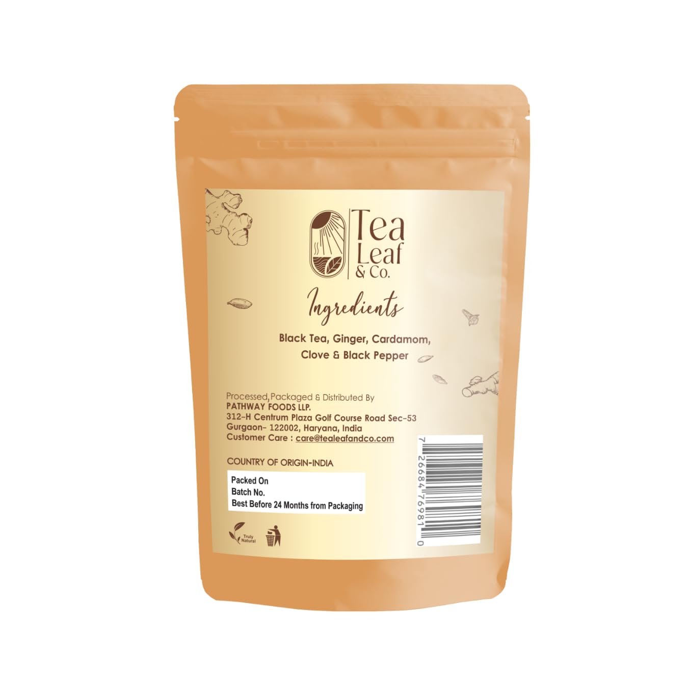 Tealeaf & Co. Masala Chai - Loose Leaf Black Tea Blended with Organic Spices (Ginger, Cardamom, Black Pepper & Cloves Whole Organic) - Low Caffeine