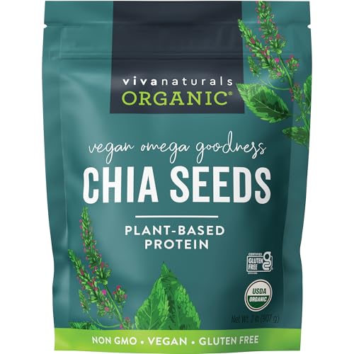 Viva Naturals Organic Chia Seeds, 2 lb, 32 Oz - Plant-Based Omega-3 and Vegan Protein, Gluten Free & Non-GMO, Perfect for Smoothies, Salads & Chia