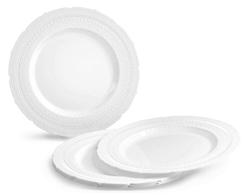 OCCASIONS 50 Fancy Disposable Plastic Plates for 25 Guests - Heavy Duty Wedding Party Dinnerware Set, 25x 11" Dinner +25x 8.25" Salad/Dessert, Looks