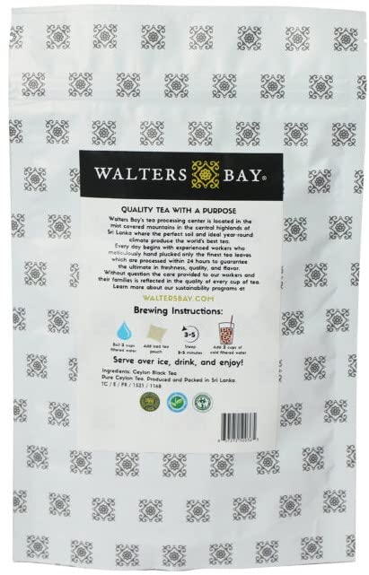 Walters Bay Black Iced Tea, 12 Count, Quart Sized Tea Bags, Ceylon Tea, Unsweetened, Unflavored, Southern Iced Tea, 100% Hand Plucked, Black Iced Tea