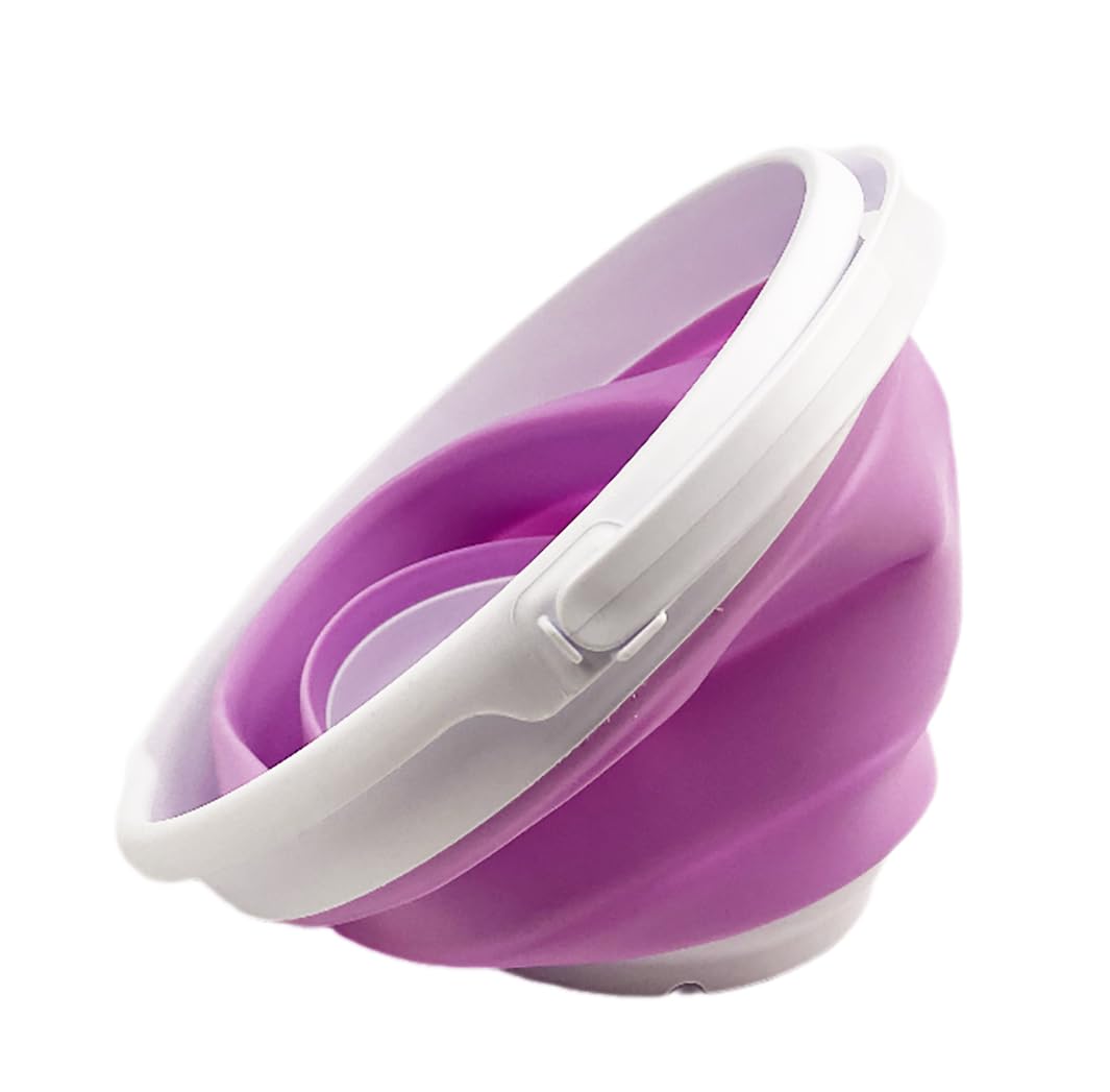 SAMMART Collapsible Plastic Bucket - Foldable Round Tub with Handle - Pop Up Saving (White/Pale Purple, 10L)