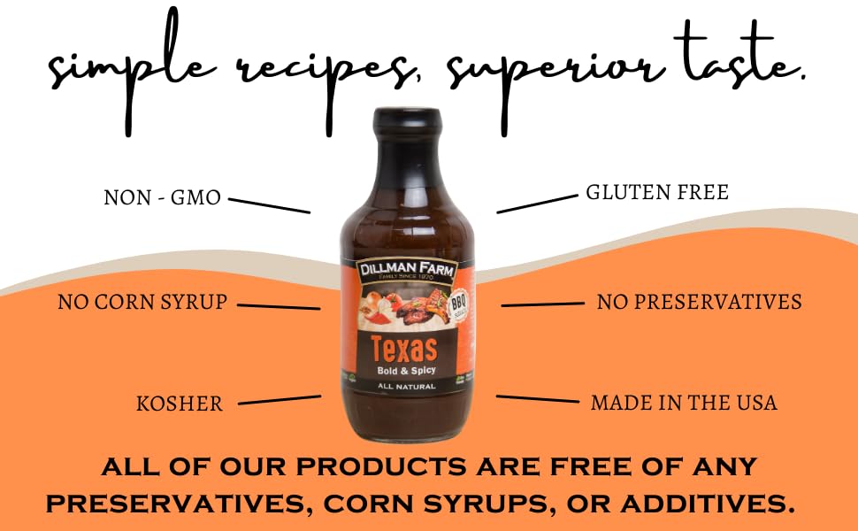 Dillman Farm Texas All Natural Barbecue Sauce, Bold & Spicy Gluten-Free, Non-GMO, Eco-Friendly Vegan, Kosher, Preservative Free, Corn Syrup Free