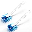 2 Pack Long Handle Kitchen Cleaning Brush with Built-in Scraper, Hard Bristle Dish Scrubber for Pots, Pans, Non-Stick Cookware, Sinks, Countertops