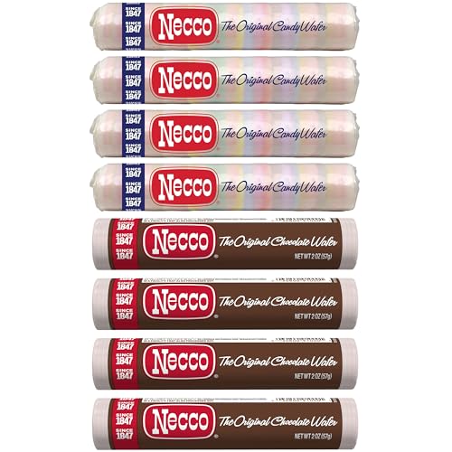 Necco Wafers Candy Variety Pack, 8 Pack (2 Ounce Rolls Each), 4 Rolls of Chocolate and 4 Rolls of Original Flavors