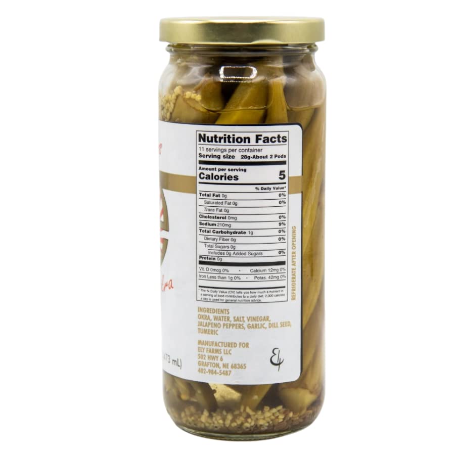Ely Farms | Pickled Okra | Family Recipe | Zesty Dill and Garlic Flavor | Hint of Chili Pepper | Delicious Appetizer or Bloody Mary Garnish | Proudly