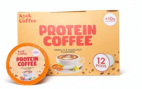 Kyck Protein Coffee K - Cup Pods (12 Count) - 10g Whey Protein per cup Premium High- Protein High Caffeine Colombian Coffee Pods, Vanilla Hazelnut