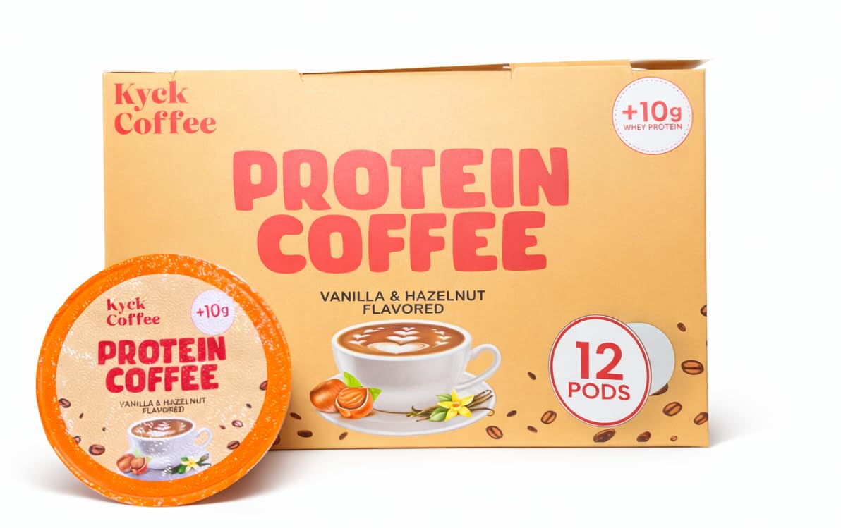 Kyck Protein Coffee K - Cup Pods (12 Count) - 10g Whey Protein per cup Premium High- Protein High Caffeine Colombian Coffee Pods, Vanilla Hazelnut