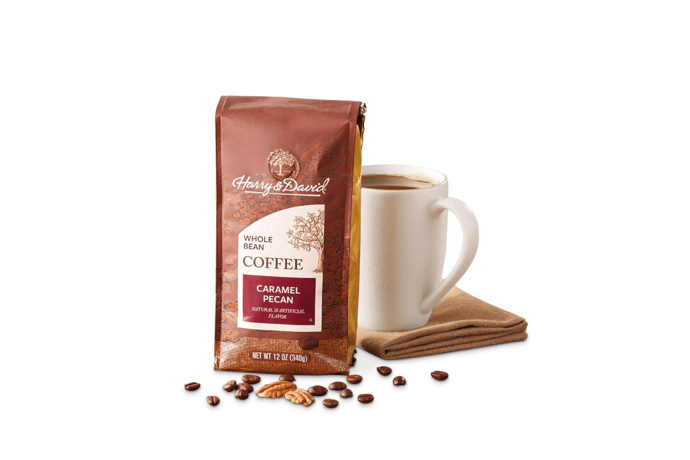 Harry & David Caramel Pecan Whole Bean Coffee (12 Ounces), Caramel Pecan Coffee, Flavored Coffee, Whole Bean Coffee, Nutty Flavor