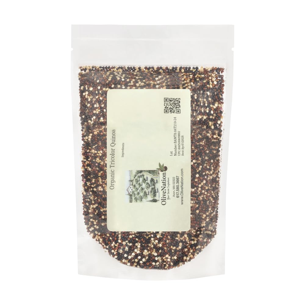 OliveNation Organic Tricolor Quinoa - Nutritious Whole Grain Red White Black Quinoa Blend for Healthy Cooking, Baking, Cereal, Non-GMO Gluten Free Vegan Ancient Grain High Protein & Fiber (8.00oz)