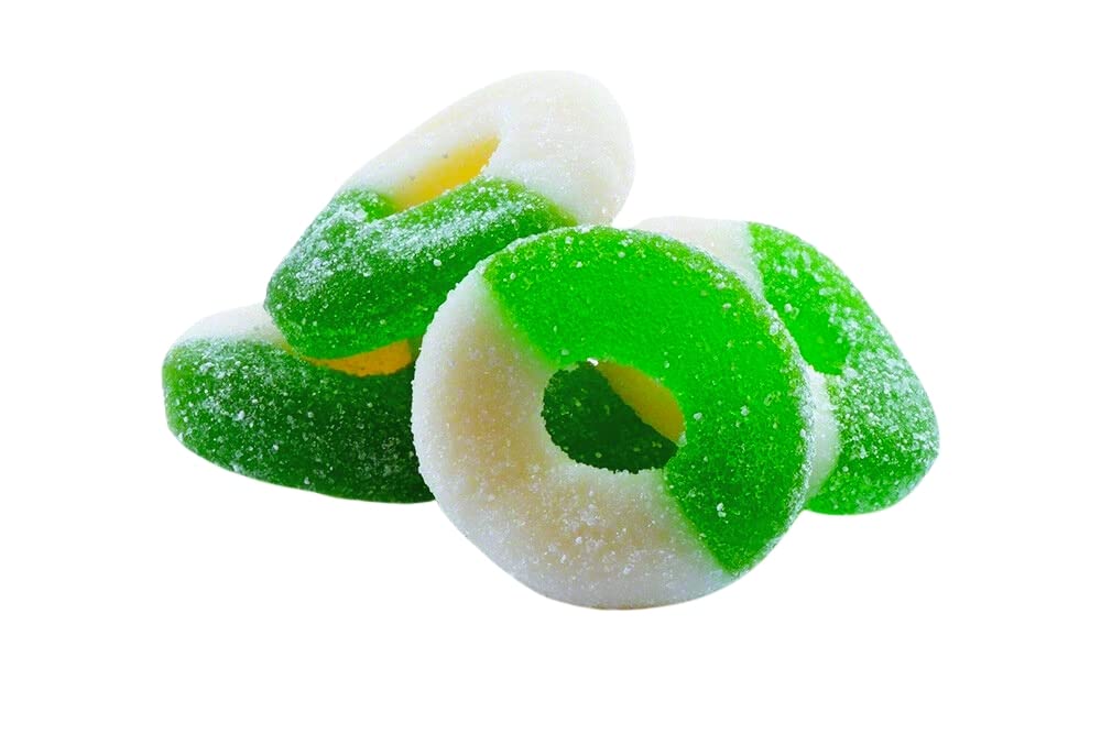 Grandys Candys Green Apple Gummi Rings- Soft, Chewy, Sugar Dusted- Bulk Candy (2 Pound)