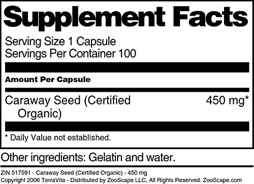 Caraway Seed (Certified Organic) - 450 mg (100 Capsules, ZIN: 517591) - 3 Pack