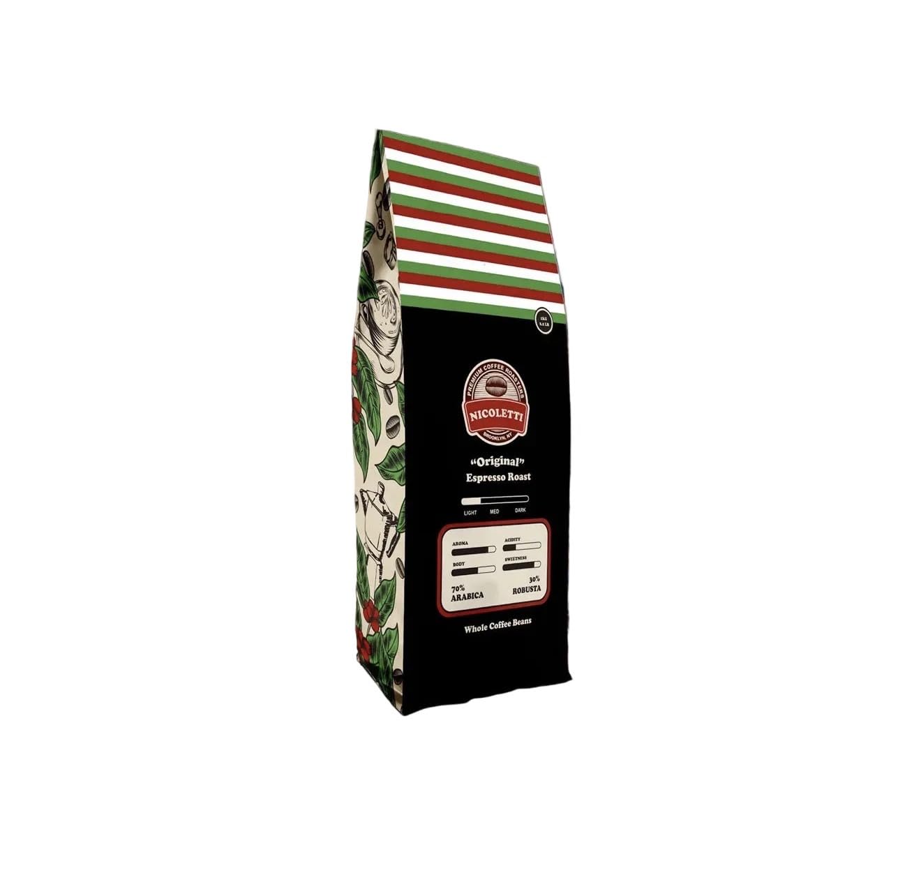 Nicoletti Coffee "Original" Espresso Roast Beans 2.20lb (Made in Brooklyn NY since 1972) Fresh Roasted Espresso with date.