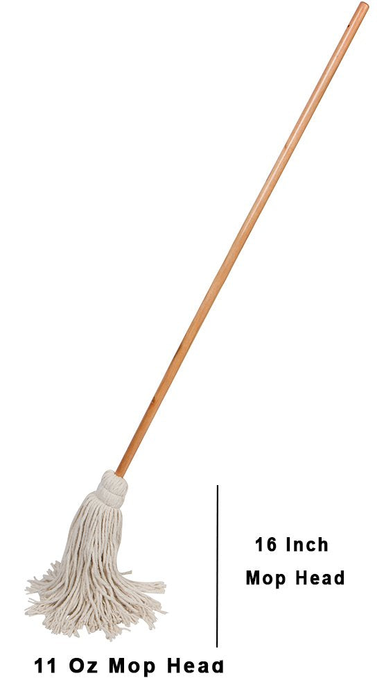 Tidy Tools Large Wet Deck Cotton Mop with Solid Wood Handle (11 Oz, White)
