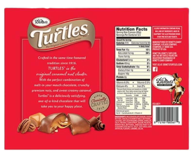Demet's Original Turtles Caramel Nut Cluster | Pecan, Chocolate and Caramel (2 pack) | Great For Christmas, Valentines, Birthdays | Bundled With Joy
