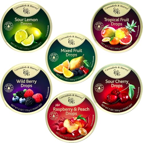 Cavendish and harvey variety flavor hard candy drops sour cherry, wild berry, tropical fruit, sour lemon, raspberry and peach, mixed fruit and other