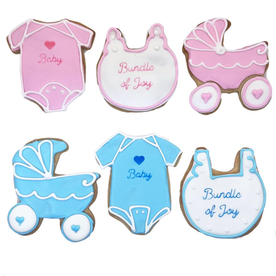 Baby Shower Bundle of Joy Cookies- 6 Decorated Crunchy Shortbread Cookies Individually Wrapped With Bow by BakersDozenToGo