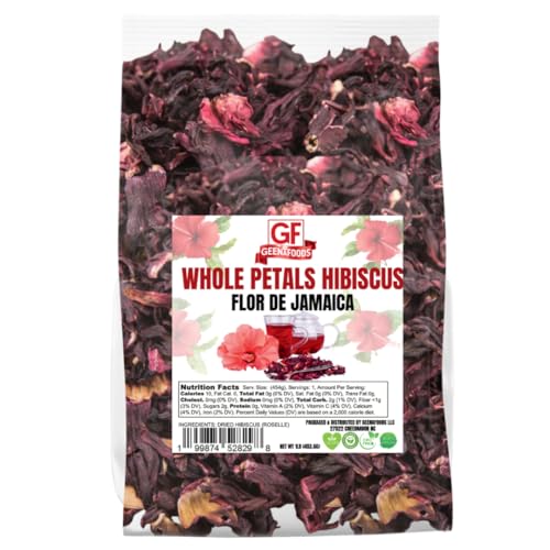 Geenafoods Dried Hibiscus Flowers _ 1lb Whole Petals, Flor de Jamaica- by Geenafoods in Resealable Bag.Pure Whole 100% NATURAL Petals Hibiscus flower
