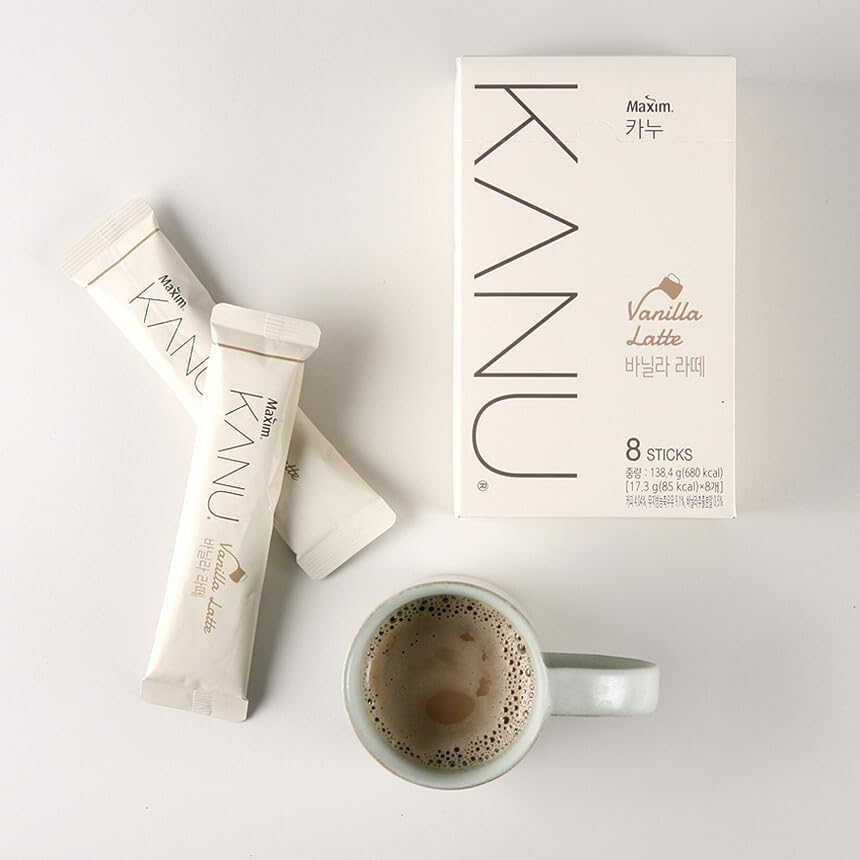 Kanu Vanilla Latte Korean Instant Coffee, Camping Essentials 17.3g x 8 Sticks