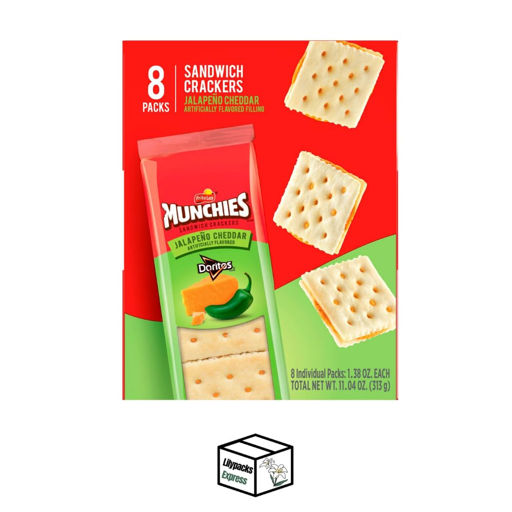 Munchies Sandwich Crackers | 2 Packs | 11.04 oz | 96 total individual crackers | Bundled by Lilypacks Express (Jalapeno Cheddar)