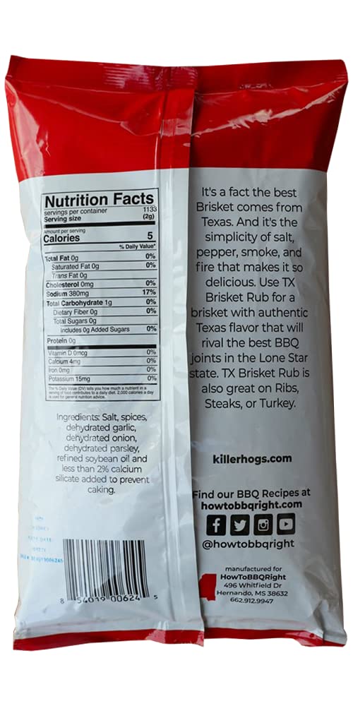 Killer Hogs BBQ TX Brisket Dry Rub, Championship Texas Barbecue Seasoning Blend for Smoking and Grilling, Use on Beef, Ribs, Steaks, or Turkey, 5 lb