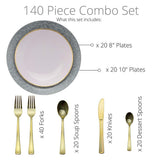 Trendables 140 Pack Disposable Dinnerware & Cutlery Combo Ornamental Design Plates Includes: 20 10.25 in. Large Dinner Plates + 20 8" Dessert Plates