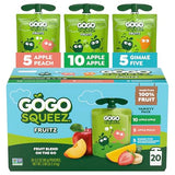 GoGo squeeZ Applesauce and Fruit Puree Variety Pack, Apple, Peach & Gimme Five!, 3.2 oz (Pack of 20), Unsweetened Fruit Snacks for Kids, Gluten Free
