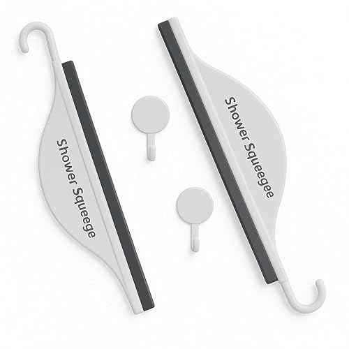 Mini Shower Squeegee for Glass Doors - Small Handy Bathroom, Countertop & Window Cleaner with Rubber Blade and Hook for Tile Walls, Mirrors, Kitchen